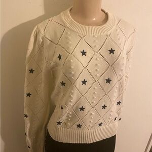 Textured cream sweater with blue stars by WenNa